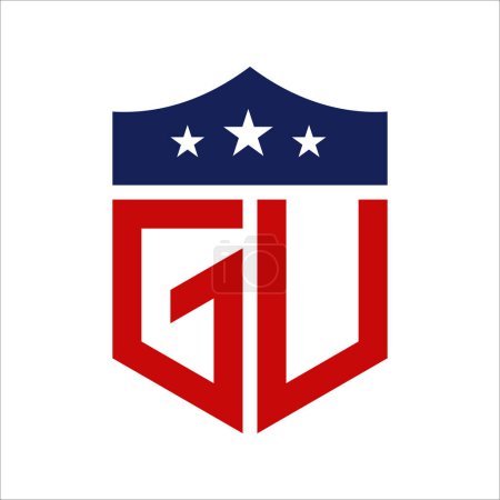 Patriotisches GU Logo Design. Brief GU Patriotic American Logo Design für politische Kampagne und jedes Ereignis in den USA.