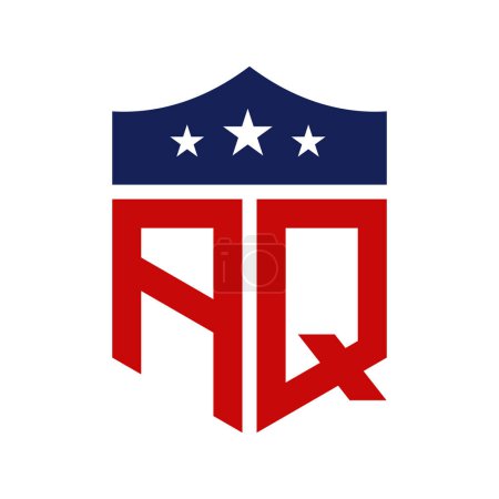 Diseño patriótico del logotipo de AQ. Carta AQ Patriotic American Logo Design for Political Campaign y cualquier evento de EE.UU..