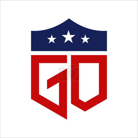 Diseño patriótico del logotipo GO. Carta GO Patriotic American Logo Design for Political Campaign y cualquier evento de EE.UU..