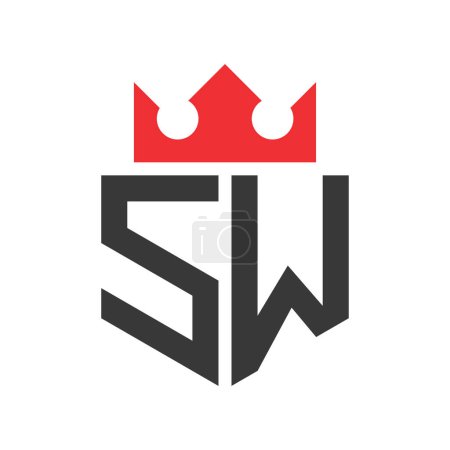 Buchstabe SW Crown Logo. Krone auf Buchstabe SW Logo Design Template