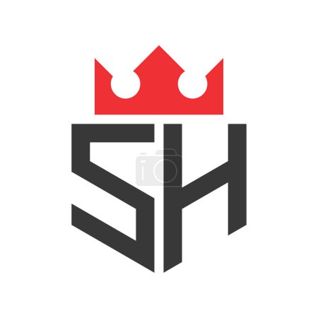 Buchstabe SH Crown Logo. Krone auf Buchstabe SH Logo Design Template