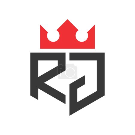 Buchstabe RJ Crown Logo. Krone auf Buchstabe RJ Logo Design Template