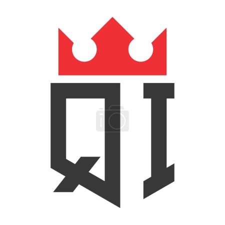 Letra QI Crown Logo. Corona en la carta QI Logo Design Template