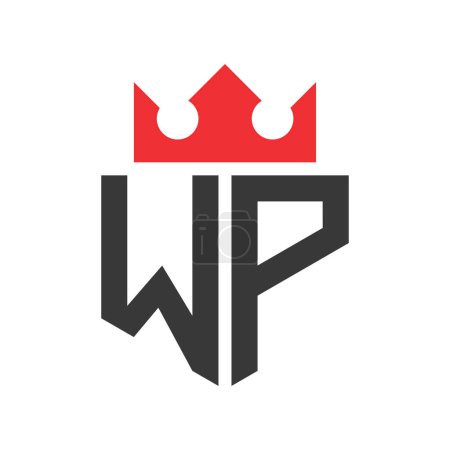 Buchstabe WP Crown Logo. Krone auf Buchstabe WP Logo Design Template