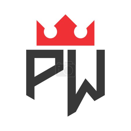 Letra PW Crown Logo. Corona en la carta Plantilla de diseño de logotipo PW