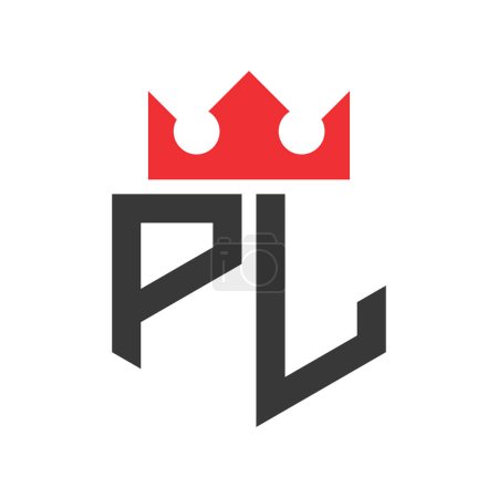 Letra PL Crown Logo. Corona en la letra PL Plantilla de diseño de logotipo