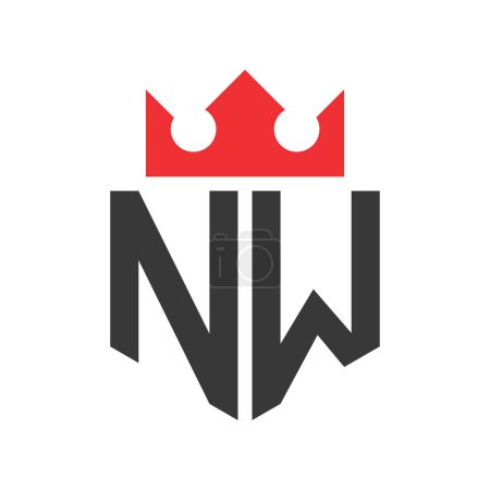 Letra NW Crown Logo. Corona en la carta NW Logo Design Template
