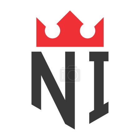 Letter NI Crown Logo. Crown on Letter NI Logo Design Template