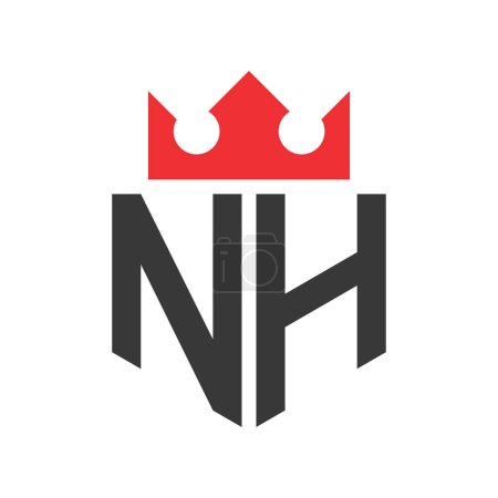 Buchstabe NH Crown Logo. Krone auf Buchstabe NH Logo Design Template
