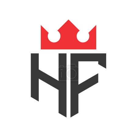 Logo de la Couronne HF. Modèle de conception de logo HF Couronne sur lettre