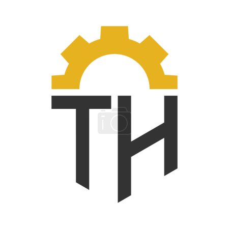 Diseño del logotipo de TH Gear de la letra para el centro de servicio, reparación, fábrica, negocio industrial, digital y mecánico