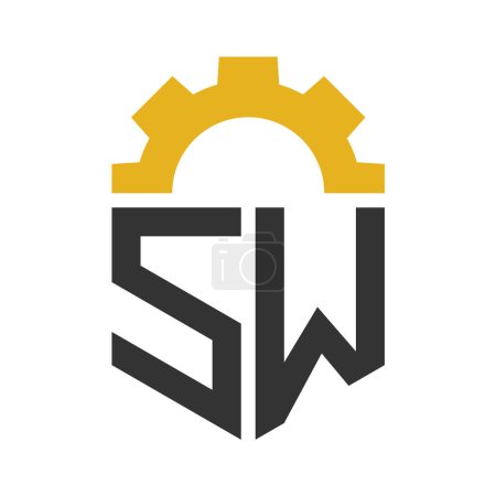 Letter SW Gear Logo Design for Service Center, Repair, Factory, Industrial, Digital and Mechanical Business