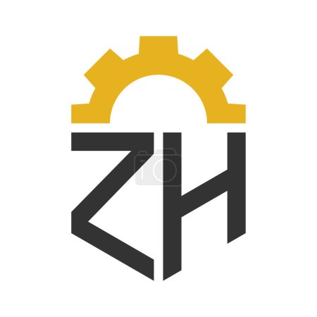 Letter ZH Gear Logo Design for Service Center, Repair, Factory, Industrial, Digital and Mechanical Business