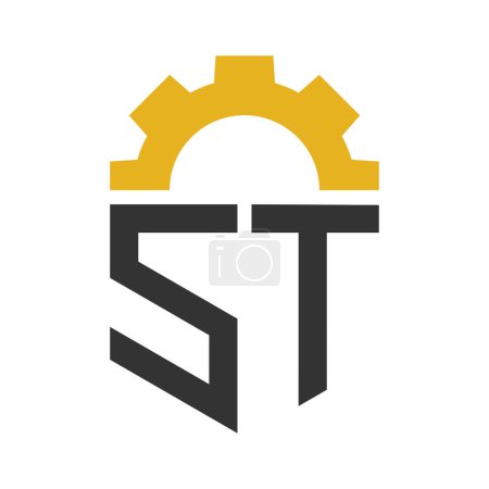 Letter ST Gear Logo Design for Service Center, Repair, Factory, Industrial, Digital and Mechanical Business