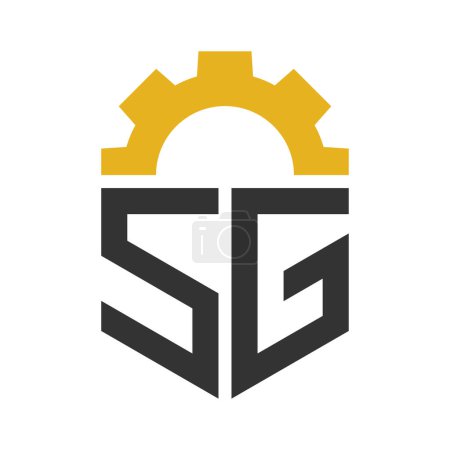 Lettre SG Gear Logo Design pour centre de service, réparation, usine, entreprise industrielle, numérique et mécanique