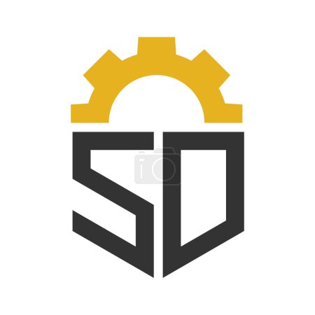 Lettre conception de logo SD Gear pour le centre de service, réparation, usine, entreprise industrielle, numérique et mécanique