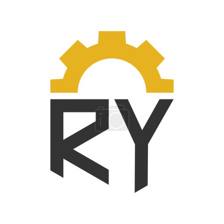 Letter RY Gear Logo Design for Service Center, Repair, Factory, Industrial, Digital and Mechanical Business