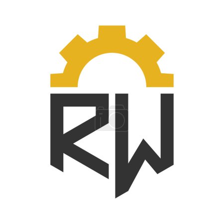 Letra RW Gear Logo Design for Service Center, Repair, Factory, Industrial, Digital and Mechanical Business