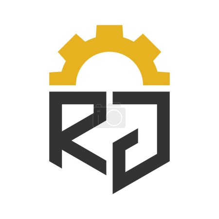 Brief RJ Gear Logo Design für Service Center, Reparatur, Fabrik, Industrie, Digital und Mechanik