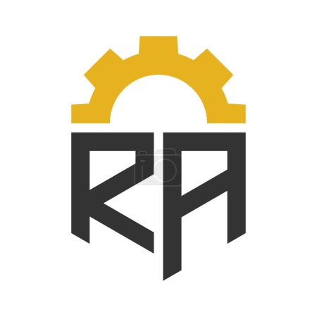 Lettre RA Gear Logo Design pour centre de service, réparation, usine, entreprise industrielle, numérique et mécanique