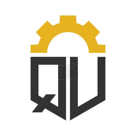 Diseño del logotipo del engranaje de la letra QU para el centro de servicio, reparación, fábrica, negocio industrial, digital y mecánico