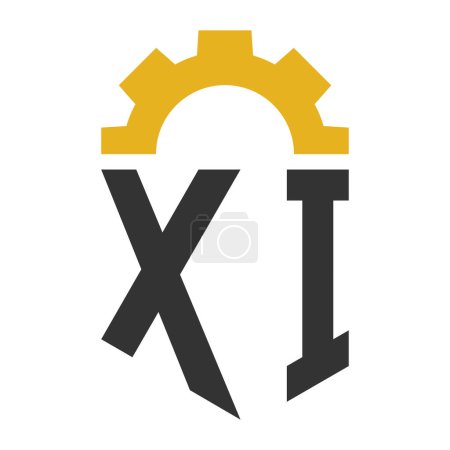 Carta XI Diseño del logotipo del engranaje para el centro de servicio, reparación, fábrica, negocio industrial, digital y mecánico