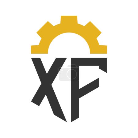 Diseño del logotipo del engranaje de la letra XF para el centro de servicio, reparación, fábrica, negocio industrial, digital y mecánico