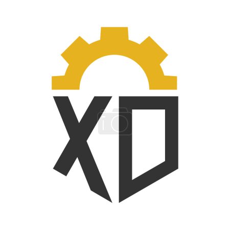 Ilustración de Diseño del logotipo del engranaje de la letra XD para el centro de servicio, reparación, fábrica, negocio industrial, digital y mecánico - Imagen libre de derechos