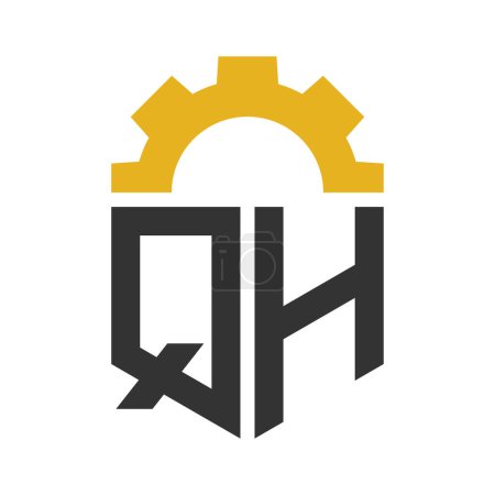Diseño del logotipo del engranaje de la letra QH para el centro de servicio, reparación, fábrica, negocio industrial, digital y mecánico
