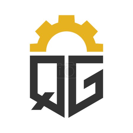 Brief QG Gear Logo Design für Service Center, Reparatur, Fabrik, Industrie, Digital und Maschinenbau
