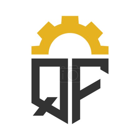 Letra QF Gear Logo Design for Service Center, Repair, Factory, Industrial, Digital and Mechanical Business