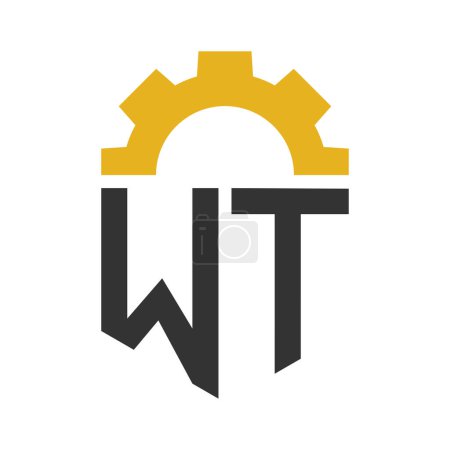 Letter WT Gear Logo Design für Service Center, Reparatur, Fabrik, Industrie, Digital und Mechanik