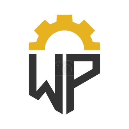 Lettre conception de logo de vitesse de WP pour le centre de service, réparation, usine, entreprise industrielle, numérique et mécanique