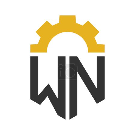 Letter WN Gear Logo Design for Service Center, Repair, Factory, Industrial, Digital and Mechanical Business