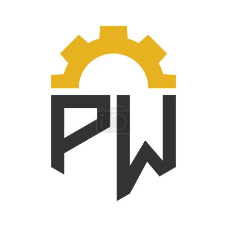 Lettre conception de logo de vitesse de PW pour le centre de service, réparation, usine, affaires industrielles, numériques et mécaniques