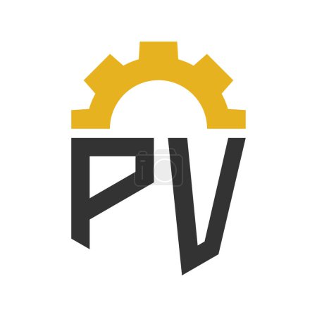 Letter PV Gear Logo Design für Service Center, Reparatur, Fabrik, Industrie, Digital und Mechanik