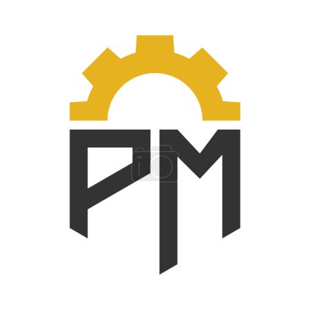Lettre Conception de logo PM Gear pour centre de service, réparation, usine, entreprise industrielle, numérique et mécanique
