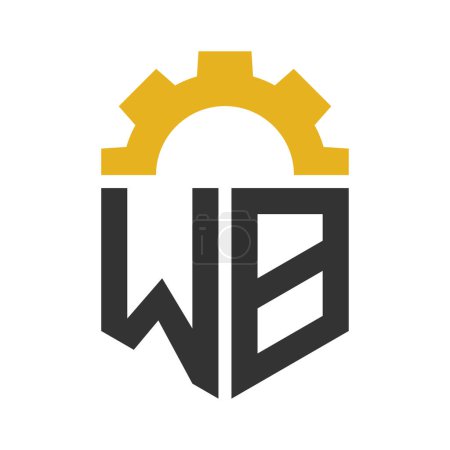 Brief WB Gear Logo Design für Service Center, Reparatur, Fabrik, Industrie, Digital und Maschinenbau