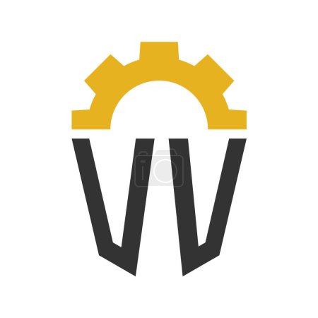 Diseño del logotipo del engranaje de la letra VV para el centro de servicio, reparación, fábrica, negocio industrial, digital y mecánico