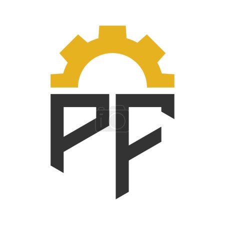 Letter PF Gear Logo Design for Service Center, Repair, Factory, Industrial, Digital and Mechanical Business