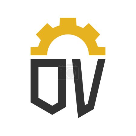 Lettre OV Gear Logo Design pour centre de service, réparation, usine, entreprise industrielle, numérique et mécanique