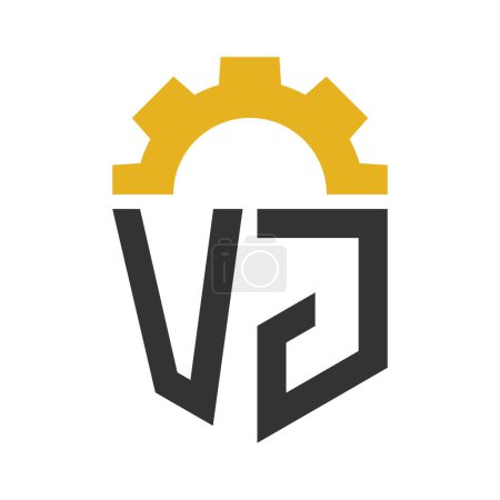 Letter VJ Gear Logo Design for Service Center, Repair, Factory, Industrial, Digital and Mechanical Business