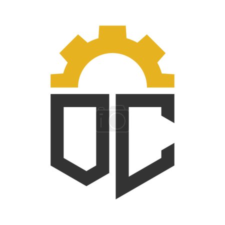 Lettre OC Gear Logo Design pour centre de service, réparation, usine, entreprise industrielle, numérique et mécanique