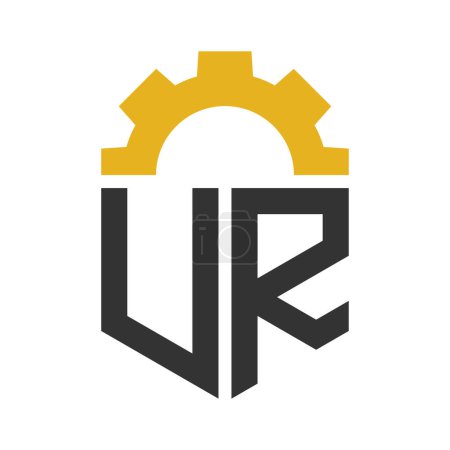 Diseño del logotipo del engranaje de la letra UR para el centro de servicio, reparación, fábrica, negocio industrial, digital y mecánico