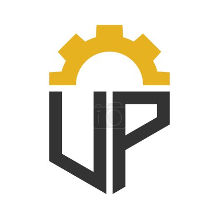 Letter UP Gear Logo Design für Service Center, Reparatur, Fabrik, Industrie, Digital und Mechanik