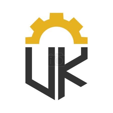 Letter UK Gear Logo Design for Service Center, Repair, Factory, Industrial, Digital and Mechanical Business