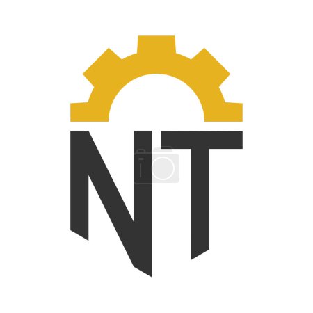 Letter NT Gear Logo Design für Service Center, Reparatur, Fabrik, Industrie, Digital und Mechanik