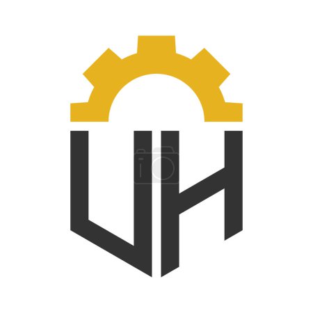 Letter UH Gear Logo Design for Service Center, Repair, Factory, Industrial, Digital and Mechanical Business