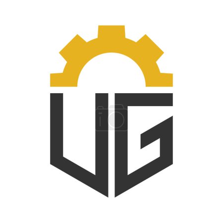 Diseño del logotipo del engranaje de la letra UG para el centro de servicio, reparación, fábrica, negocio industrial, digital y mecánico