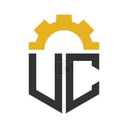 Diseño del logotipo del engranaje de la letra UC para el centro de servicio, reparación, fábrica, negocio industrial, digital y mecánico